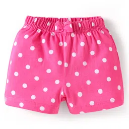 Babyhug Cotton Knit Mid Thigh Shorts with Floral & Polka Dot Print & Bow Applique Pack of 3 - Pink & Yellow image 4