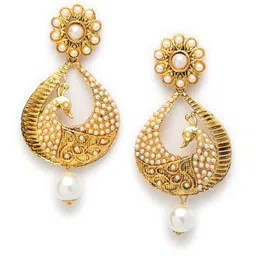 ANIKAS CREATION Gold-Plated Floral Drop Earrings image 2