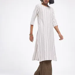 Anouk Rustic Woven Design Striped Straight Kurta image 3