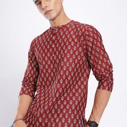 Anouk Rustic Indie Floral Printed Band Collar Kurta-picture-47