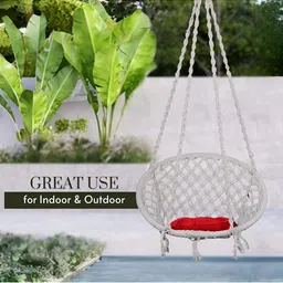 Swingzy White Round Cotton Hammock Hanging Swing image 2