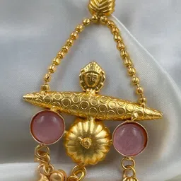 NAMAN ARTS Gold-Plated Artificial Stone Studded and beaded Dome Shaped Jhumkas image 2