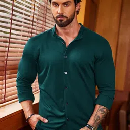 ZARTHA Standard Comfort Fit Mandarin Collar Cotton Opaque Shirt-picture-32