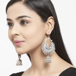 Shining Diva Silver-Toned Contemporary Jhumkas-image-75