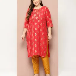 Sztori Plus Size Floral Printed Gotta Patti Floral Kurta-image-18