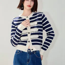 JC Collection Women Striped Crop Cardigan image 5