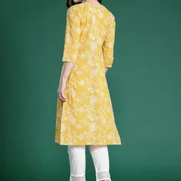BKApparels Floral Printed Notch Neck Straight Cotton Kurta image 4