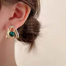 Celestique Cubic Zirconia Studded Korean Contemporary Shaped Studs image 2