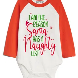 KNITROOT Full Sleeves Santa Has The Naughty List Christmas Theme Onesie - Red & White-picture-10