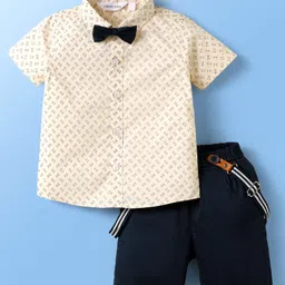 Mark & Mia Half Sleeves Printed Shirt & Shorts with Suspender & Bow - Blue-picture-32