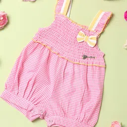nautinati Nauti Nati Sleeveless Smocked Bodice Detailed & Tattersall Checkered Bow Embellished Jumpsuit - Pink-picture-10