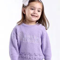 Babyoye Eco Conscious Cotton Full Sleeves Text Embroidered Pullover - Purple-image-22