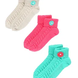 BHARATASYA Pack Of 3 Floral Detailed  Winter Socks  - Multi Colour-picture-8
