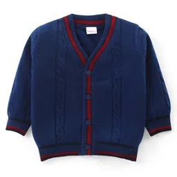 Babyhug Knitted Full Sleeves Front Open Sweater With Cable Knit Design - Navy Blue-picture-15