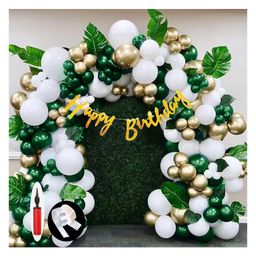 Bubble Trouble Birthday Decoration Items Kit for Wife Husband Girls Boys Kids/Green White Metallic Latex Balloons,Balloon Arch Strip,Pump,Happy Bday Banner,Glue Dot/Room Decor/Garland Set(Combo of 66pcs)-picture-4