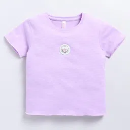 giniekids Cotton Half Sleeves Bow Patch Detailed Top - Lavender-picture-23