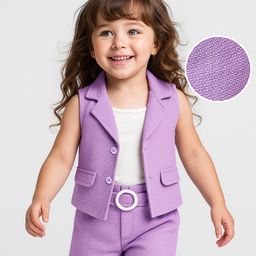 Babyhug Knit Sleeveless Solid Color Jacket and Inner T-Shirt with Shorts - Lilac-picture-37