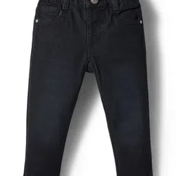 Babyhug Denim Full Length Washed Jeans with Stretch - Black image 1
