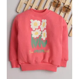 Knitting Doodles Fleece Woven Full Sleeves Floral & You Grow Girl Text Printed Light Winter Sweatshirt - Pink-picture-21