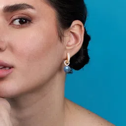 MINUTIAE Gold Plated Stones Studded And Pearls Beaded Spherical Hoop Earrings image 4