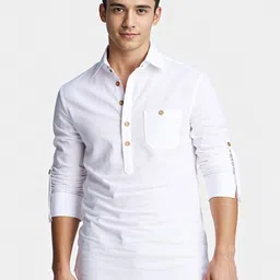 APEKTRA Mandarin Collar Roll-Up Sleeves Straight Short Kurta-image-60