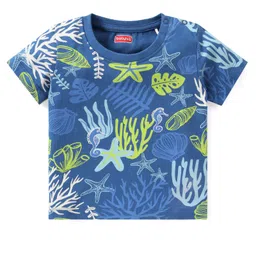 Babyhug Cotton Knit Half Sleeves Night Suit Star Fish Print - White image 2