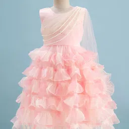 Mark & Mia Woven Sleeveless Layered Party Dress with Pearl Cape & Frill Detailing - Peach image 2