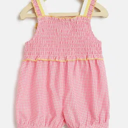 nautinati Nauti Nati Sleeveless Smocked Bodice Detailed & Tattersall Checkered Bow Embellished Jumpsuit - Pink image 4