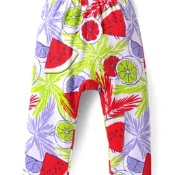 Babyoye 100% Cotton Interlock KnitWith Eco Jiva Finish Full Length Diaper Leggings Watermelon Print Pack of2 - Limegreen & White image 3