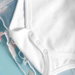 Mark & Mia Woven Sleeveless Party Frock Style Onesie with Bow Applique & Butterfly Print - Off White image 3