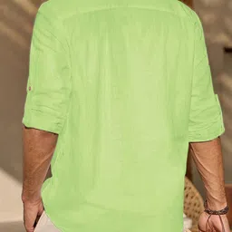 APEKTRA Mandarin Collar Roll-Up Sleeves Straight Short Kurta image 3
