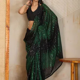 FashionsEye Embellished Sequinned Pure Georgette Saree image 4