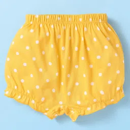 Babyhug 100% Cotton Knit Animal & Polka Dot Printed Bloomers Pack of 3 - Pink White & Yellow image 4