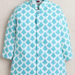 Ahhaaaa Viscose Woven Full Sleeves Abstract Motifs Printed Kurta Pant With Nehru Jacket & Mala Set - Blue image 5