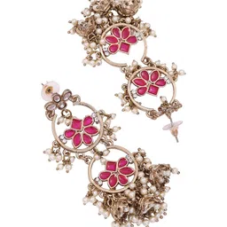 Fida Gold-Plated Kundan Studded And Pearls Beaded Floral Shaped Jhumkas image 2