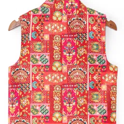 Babyhug Woven Full Sleeves Solid Kurta Pyjama Set with Foil Printed Jacket - Blue image 5