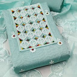 HERE&NOW Floral Embroidered Thread Work Chanderi Cotton Unstitched Dress Material-picture-32