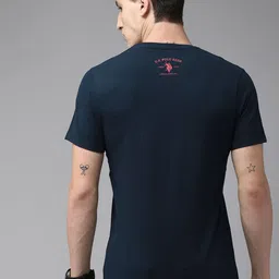 u.s. polo assn. denim co. U S Polo Assn Denim Co Men Navy Blue Side Taped Pure Cotton Slim Fit T-shirt image 4