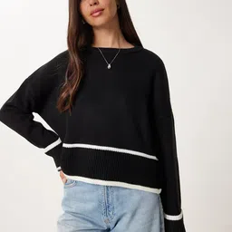 Happiness istanbul Women Ribbed Long Sleeves Round Neck Pullover-picture-30