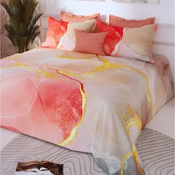LABHAM Red & White 300 TC King Bedsheet with 2 Pillow Covers image 2