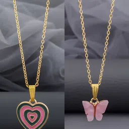 Birado Jewellery Set Of 2 Stainless Steel Gold-Plated Heart Shaped Pendants With Chains-image-34