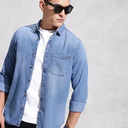 WROGN Pure Cotton Faded Chambray Casual Shirt-picture-11