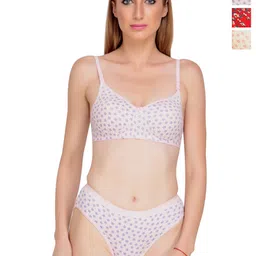 Liigne Pack Of 3 Women Everyday Printed Padded Bra Pure Cotton Lingerie Set-picture-19