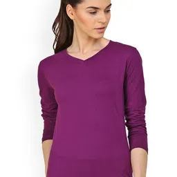 appulse Women Purple Solid V-Neck T-shirt-picture-24