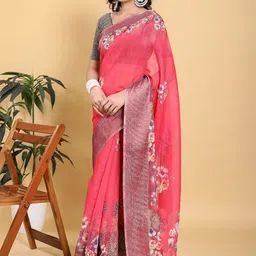 AWRIYA Floral Zari Linen Blend Saree-picture-35