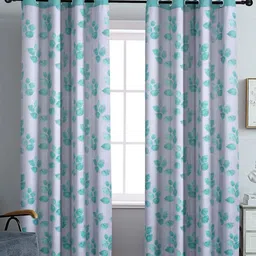 Aura White & Blue Set of 2 Floral Black Out Door Curtain-picture-11