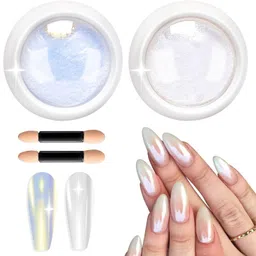RUBYFACE White Pearl Chrome Nail Powder Solid Glitter Fairy Shell Nails Art Powder Holographic Ice Transparent Aurora Moonlight Manicure Pigment with Tool image 5