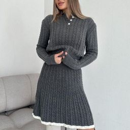 bebe Polo Collar Neck Sweatshirt With Skirt Co-Ords-picture-5