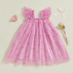 YK Girls Graphic Printed Ruffled Square Neck Sleeveless Cotton A-Line Dress-image-61