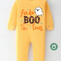 BLUSHES 100% Cotton Halloween Theme Full Sleeves Ghost & Text Printed Romper - Yellow-picture-12
